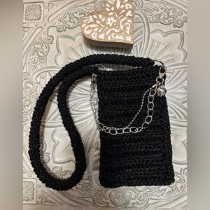 Bonita Bolso Black Crochet Crossbody Phone Pouch Chain Accent made by Yvonne
